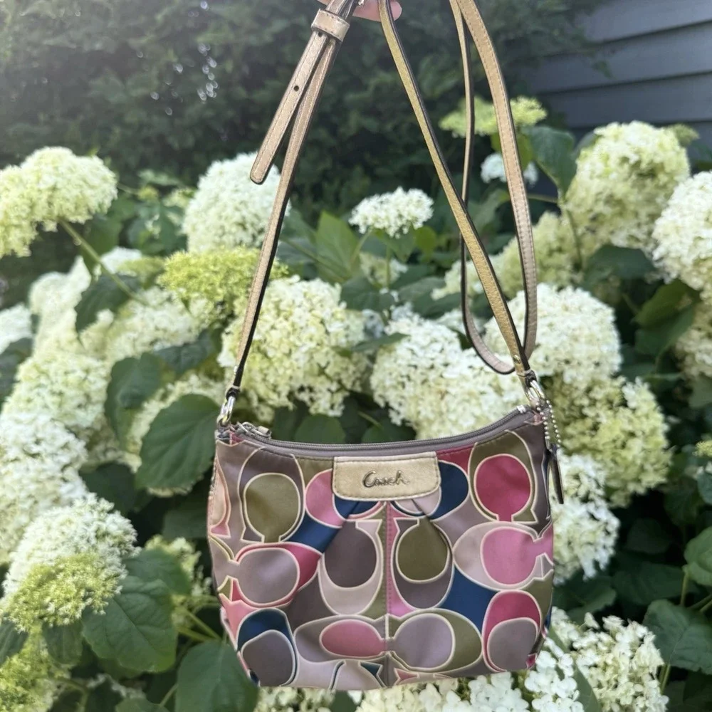 Coach Multicolor Logo Zip Crossbody Bag Detachable Strap Silver Hardware